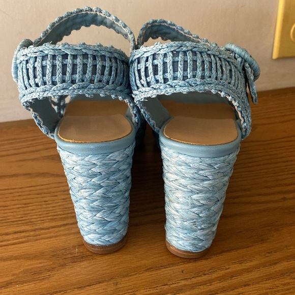 Paloma Barceló Espadrille Style Braided Wedge Heels Size 39 Sky Blue Raffia Wove - Picture 5 of 8